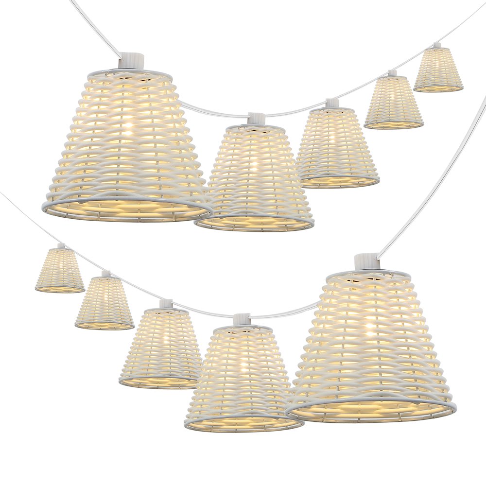 10-Light 10 ft. Cottage LED G40 Faux-Rattan Shaded String Lights, White. Picture 1