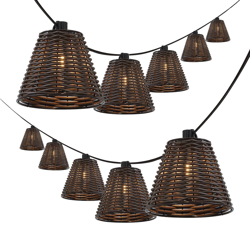 10-Light 10 ft. Cottage LED G40 Faux-Rattan Shaded String Lights, Dark Brown. Picture 1