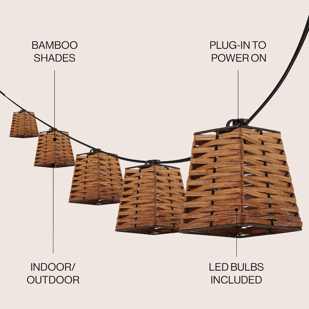 Vintage Incandescent G40 Square Bamboo Shaded String Lights. Picture 4