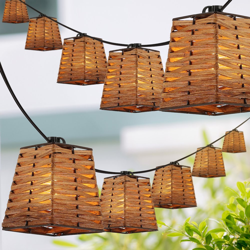 Vintage Incandescent G40 Square Bamboo Shaded String Lights. Picture 1