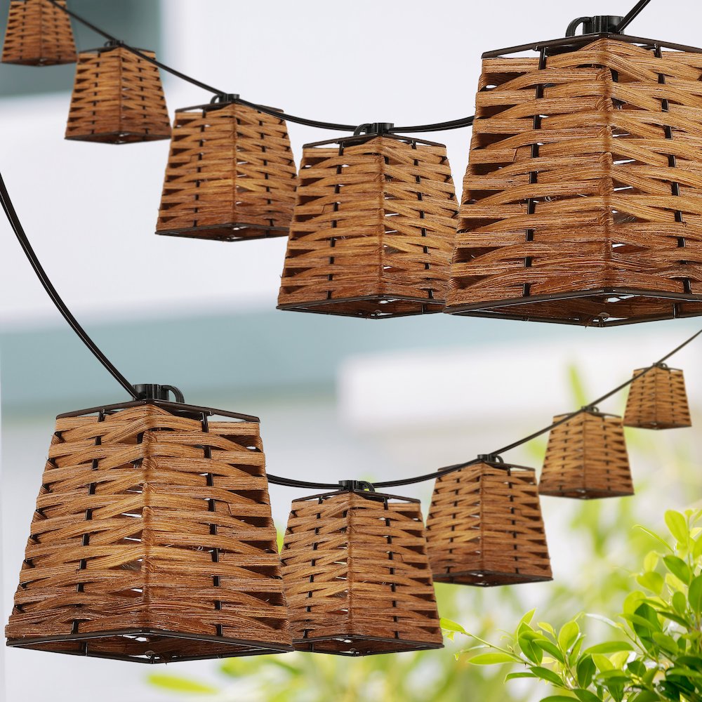 Vintage Incandescent G40 Square Bamboo Shaded String Lights. Picture 2