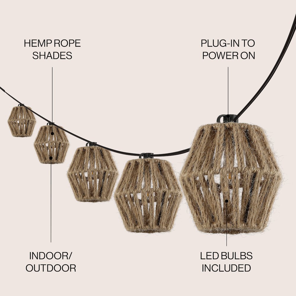 Incandescent C7 Lantern Hemp Rope Shaded String Lights. Picture 4