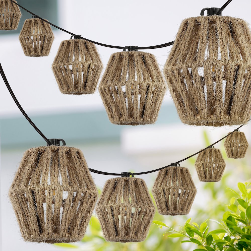 Incandescent C7 Lantern Hemp Rope Shaded String Lights. Picture 2