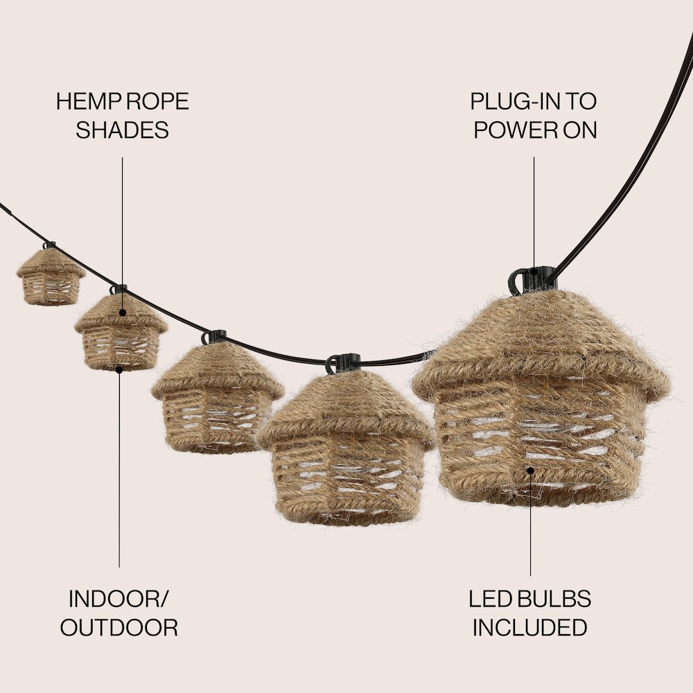 Incandescent G40 Tiki Hut Hemp Rope Shaded String Lights. Picture 4