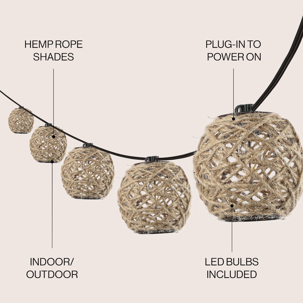 Rustic Coastal Incandescent C7 Globe Hemp Rope Shaded String Lights. Picture 4
