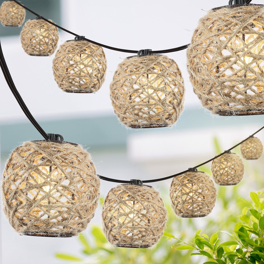 Rustic Coastal Incandescent C7 Globe Hemp Rope Shaded String Lights. Picture 1
