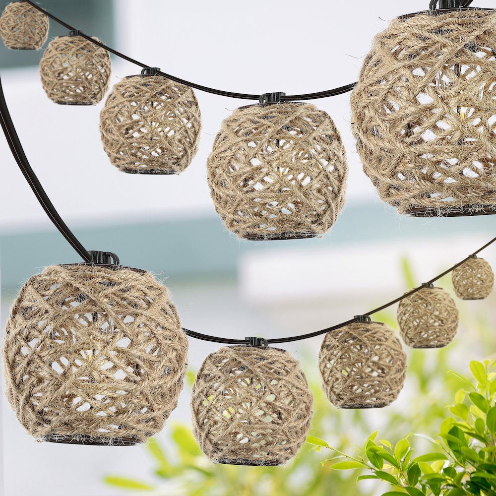 Rustic Coastal Incandescent C7 Globe Hemp Rope Shaded String Lights. Picture 2