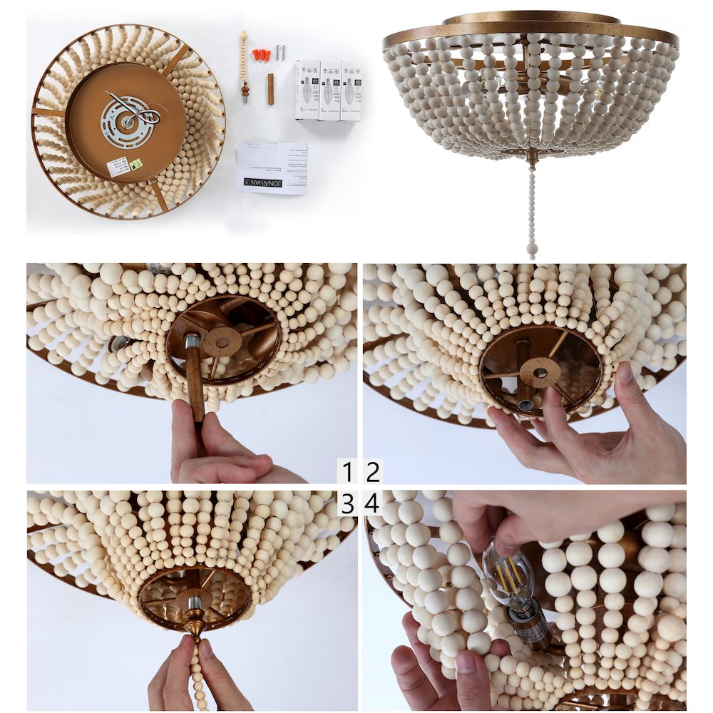 Allison Wood Beaded/Metal Led Flush Mount. Picture 8