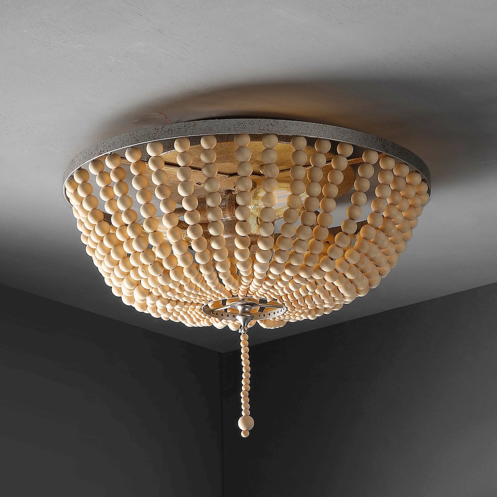 Allison Wood Beaded/Metal Led Flush Mount. Picture 4