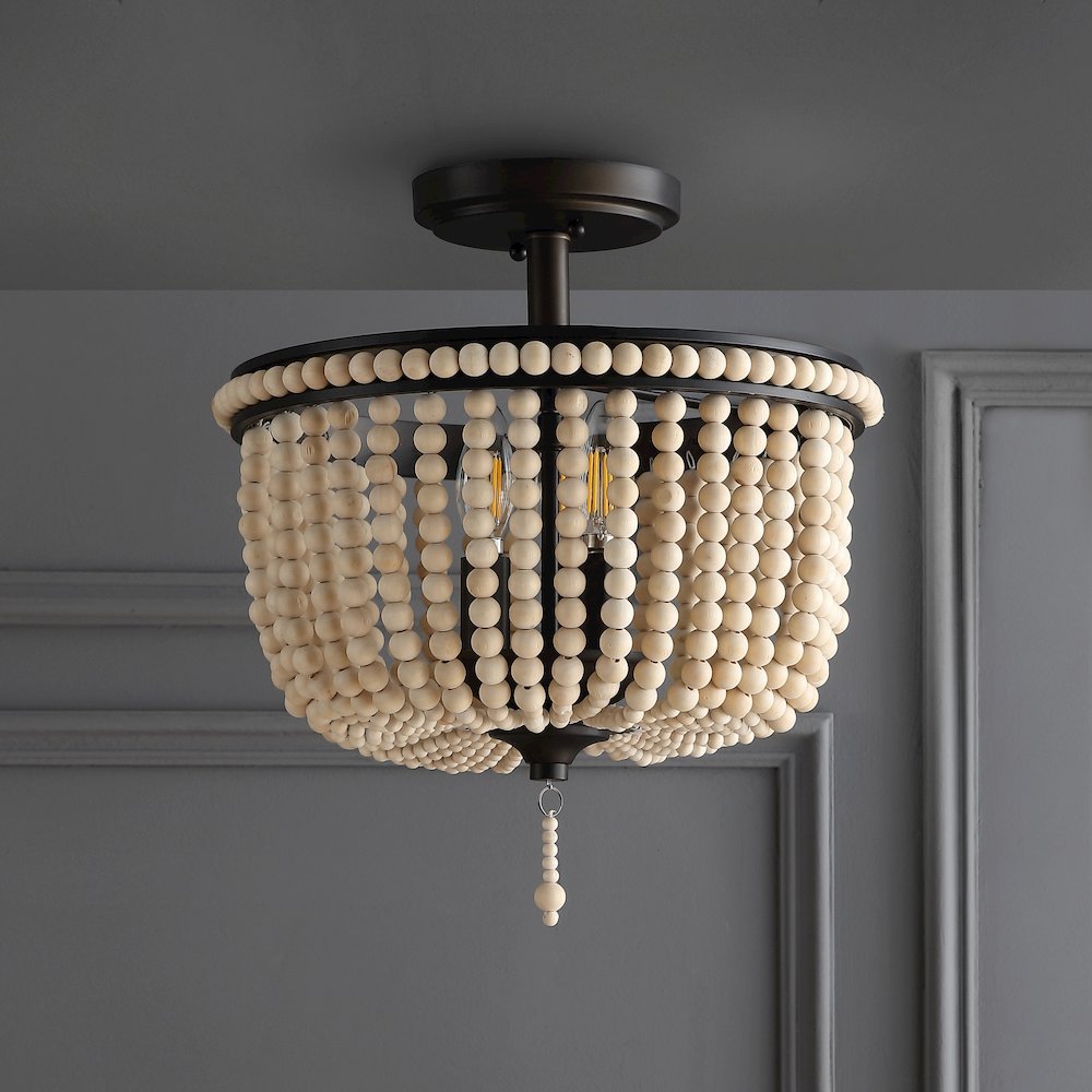 Allie Wood Beaded/Metal Led Flush Mount. Picture 6