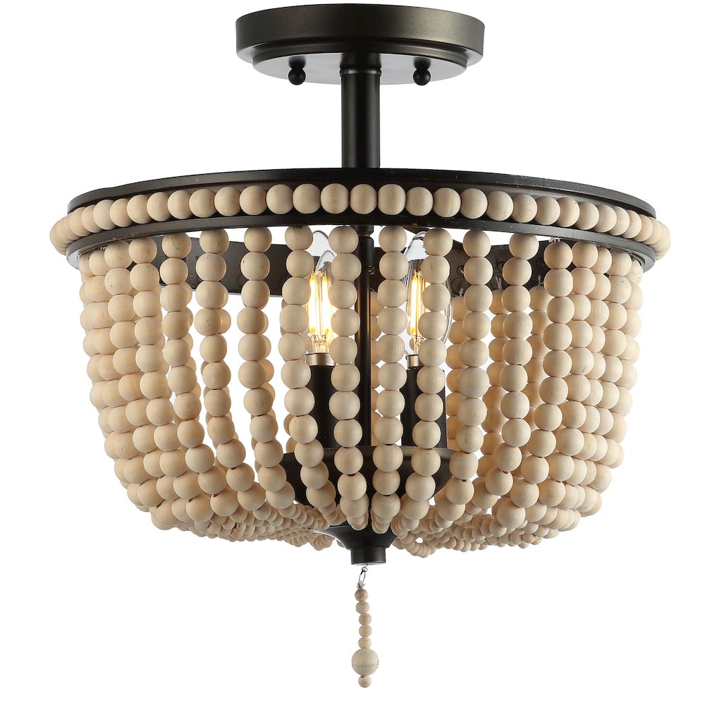 Allie Wood Beaded/Metal Led Flush Mount. Picture 1