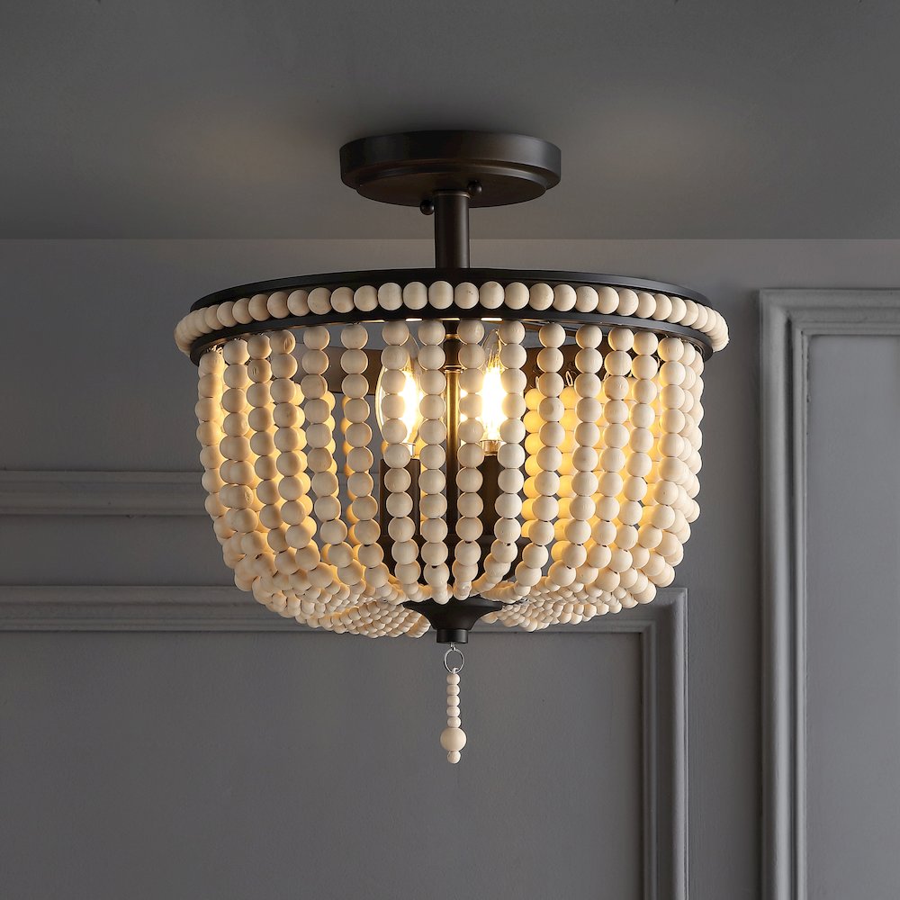 Allie Wood Beaded/Metal Led Flush Mount. Picture 5