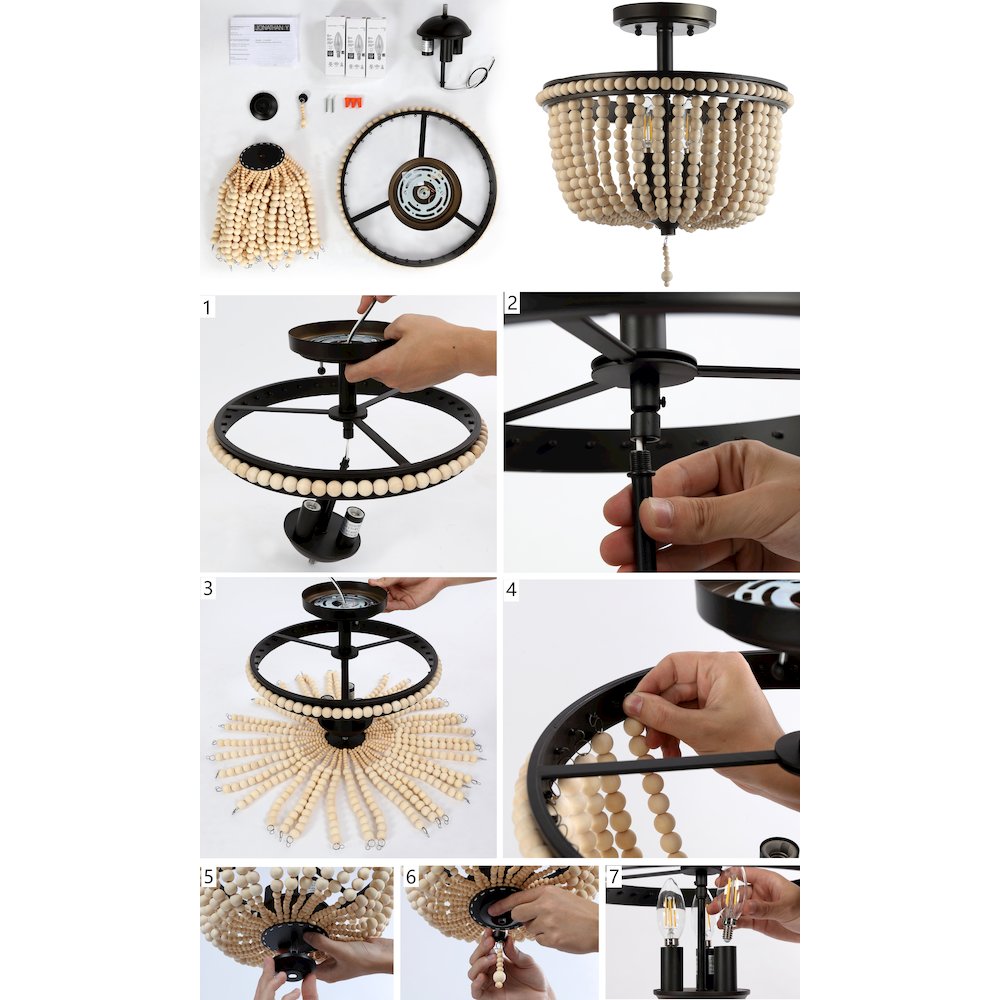 Allie Wood Beaded/Metal Led Flush Mount. Picture 10