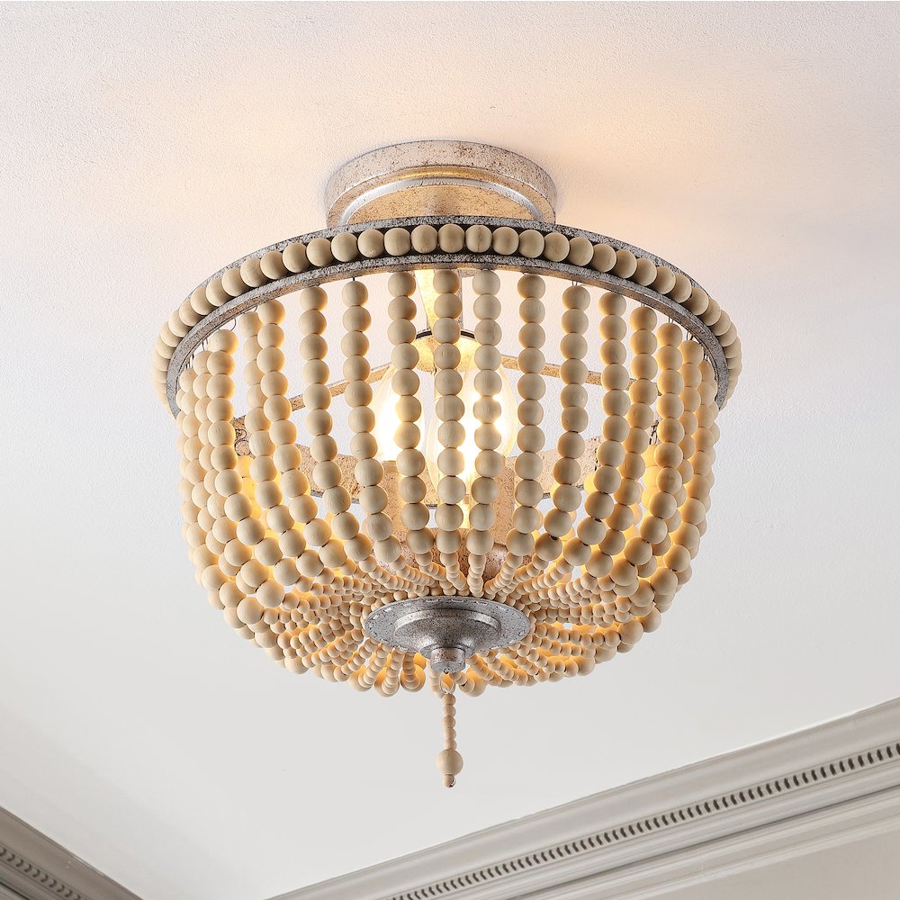 Allie Wood Beaded/Metal Led Flush Mount. Picture 8