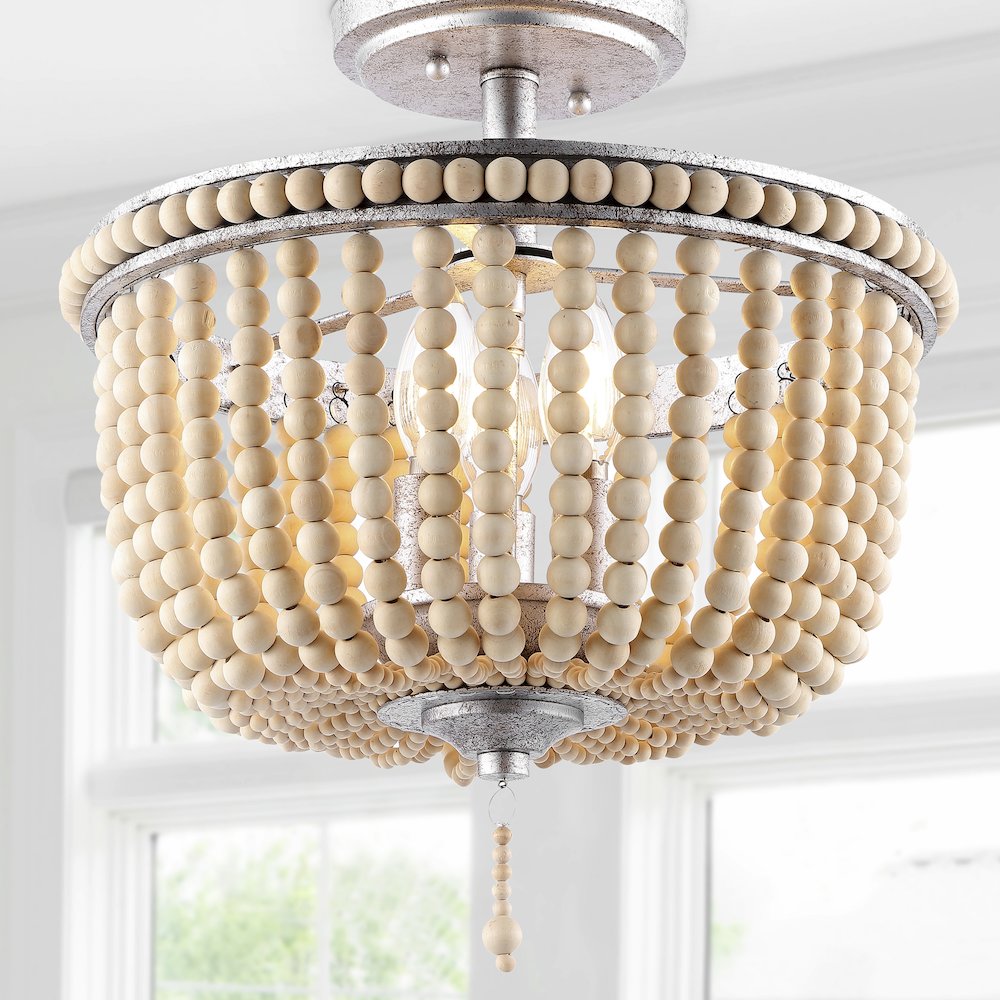 Allie Wood Beaded/Metal Led Flush Mount. Picture 9