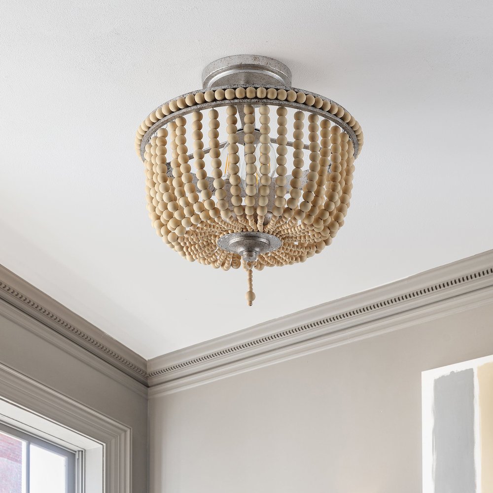 Allie Wood Beaded/Metal Led Flush Mount. Picture 5