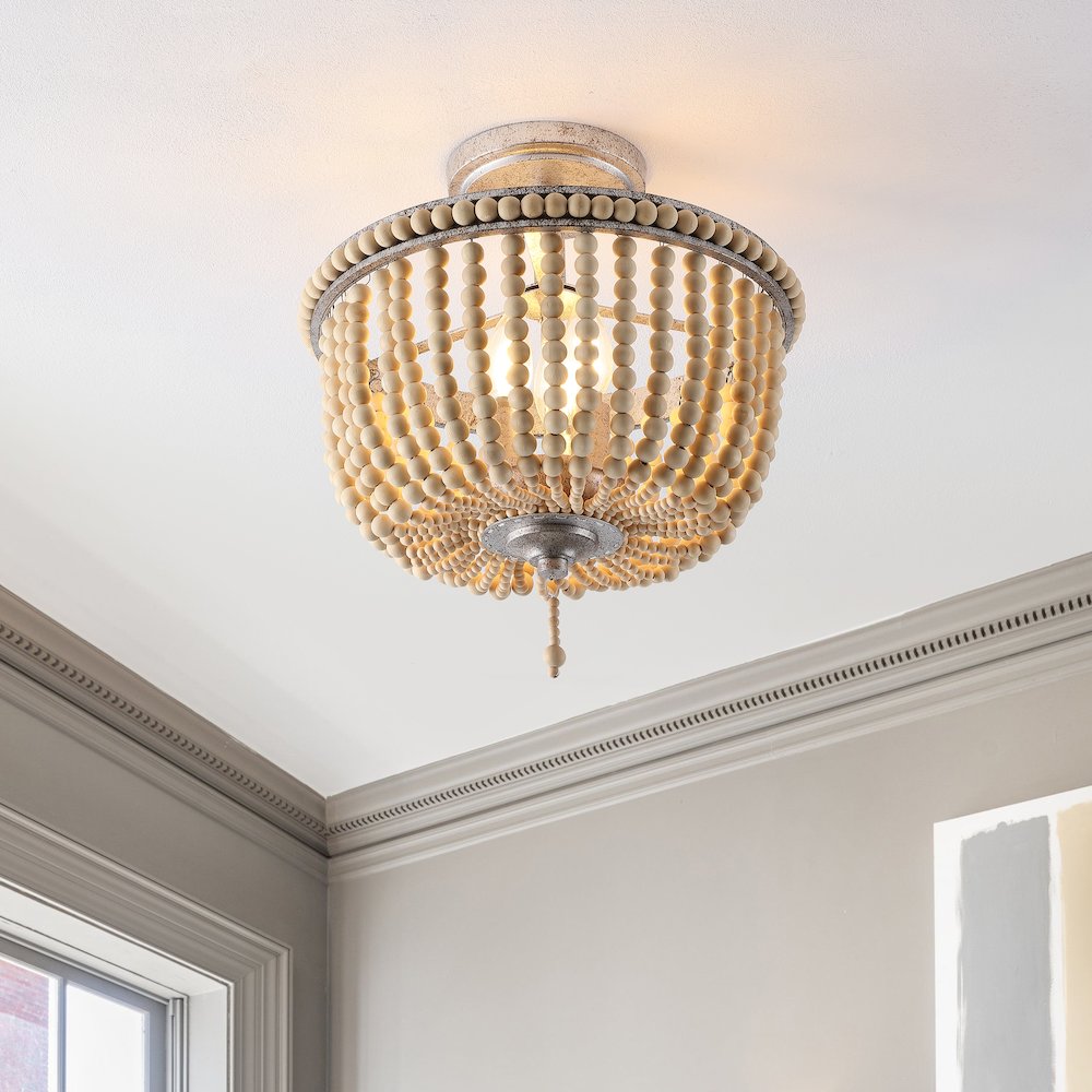Allie Wood Beaded/Metal Led Flush Mount. Picture 4