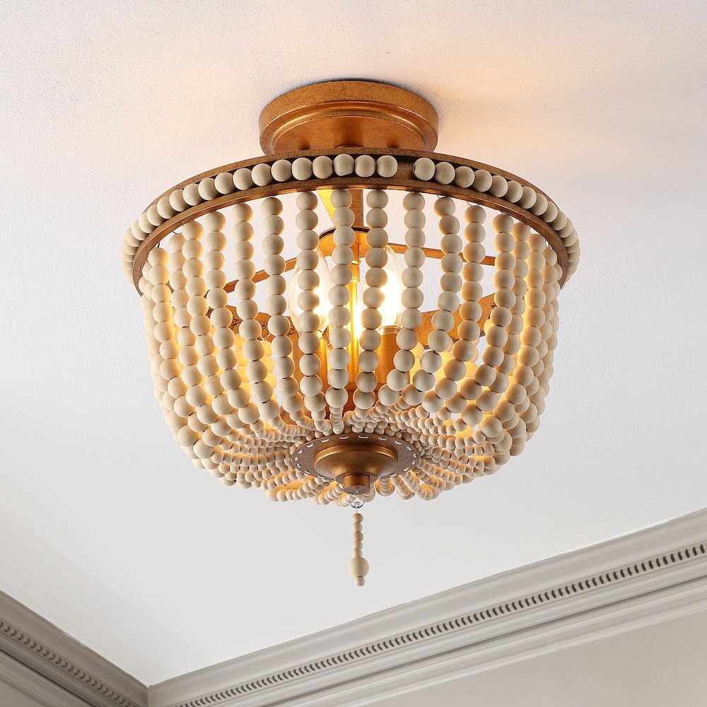 Allie Wood Beaded/Metal Led Flush Mount. Picture 8