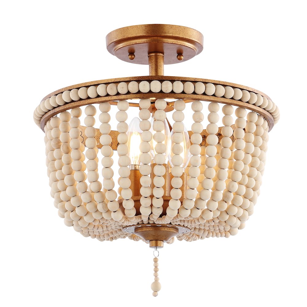 Allie Wood Beaded/Metal Led Flush Mount. Picture 7