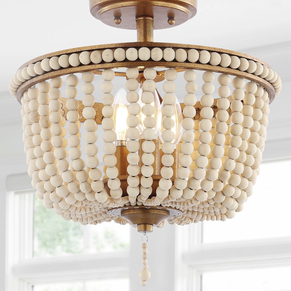 Allie Wood Beaded/Metal Led Flush Mount. Picture 9