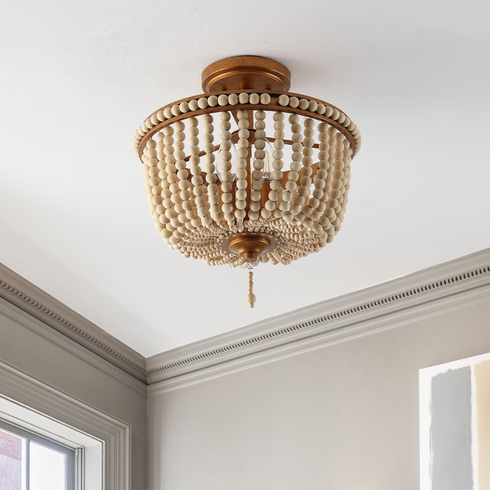 Allie Wood Beaded/Metal Led Flush Mount. Picture 5