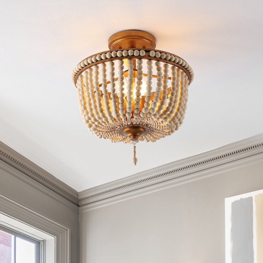 Allie Wood Beaded/Metal Led Flush Mount. Picture 4