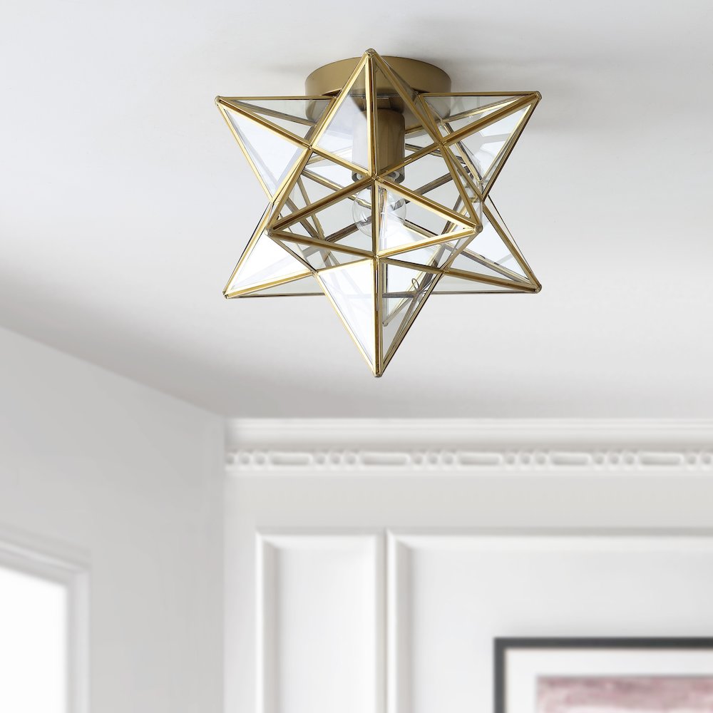 Stella Moravian Star Metal/Clear Glass Led Pendant. Picture 8