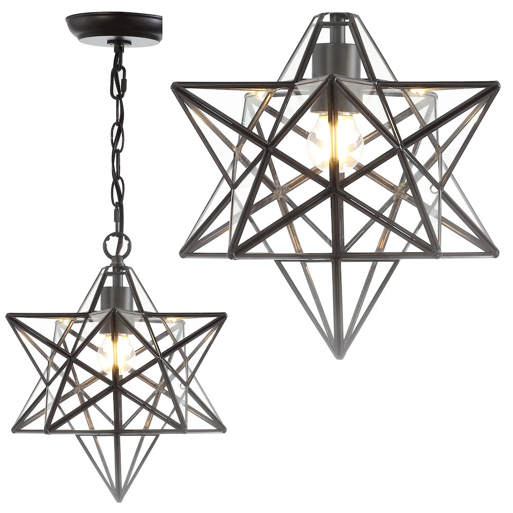Stella Moravian Star Metal/Clear Glass Led Pendant. Picture 13