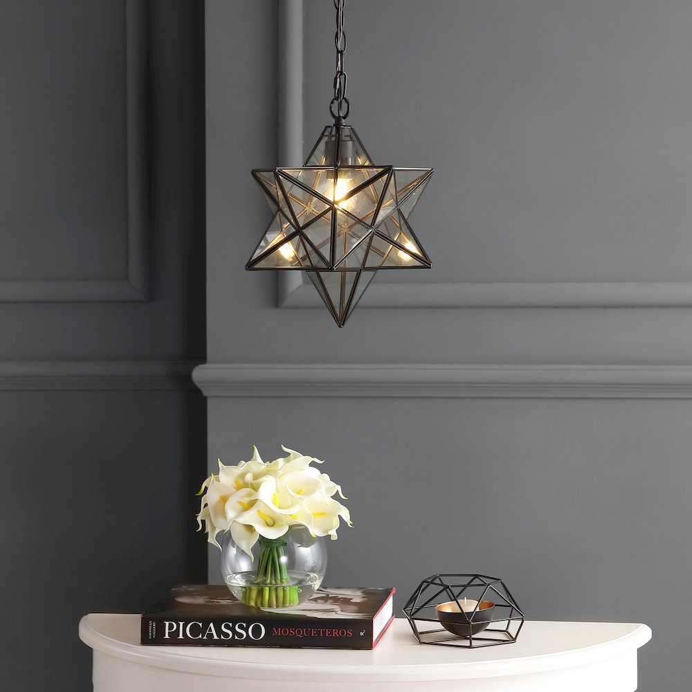 Stella Moravian Star Metal/Clear Glass Led Pendant. Picture 9