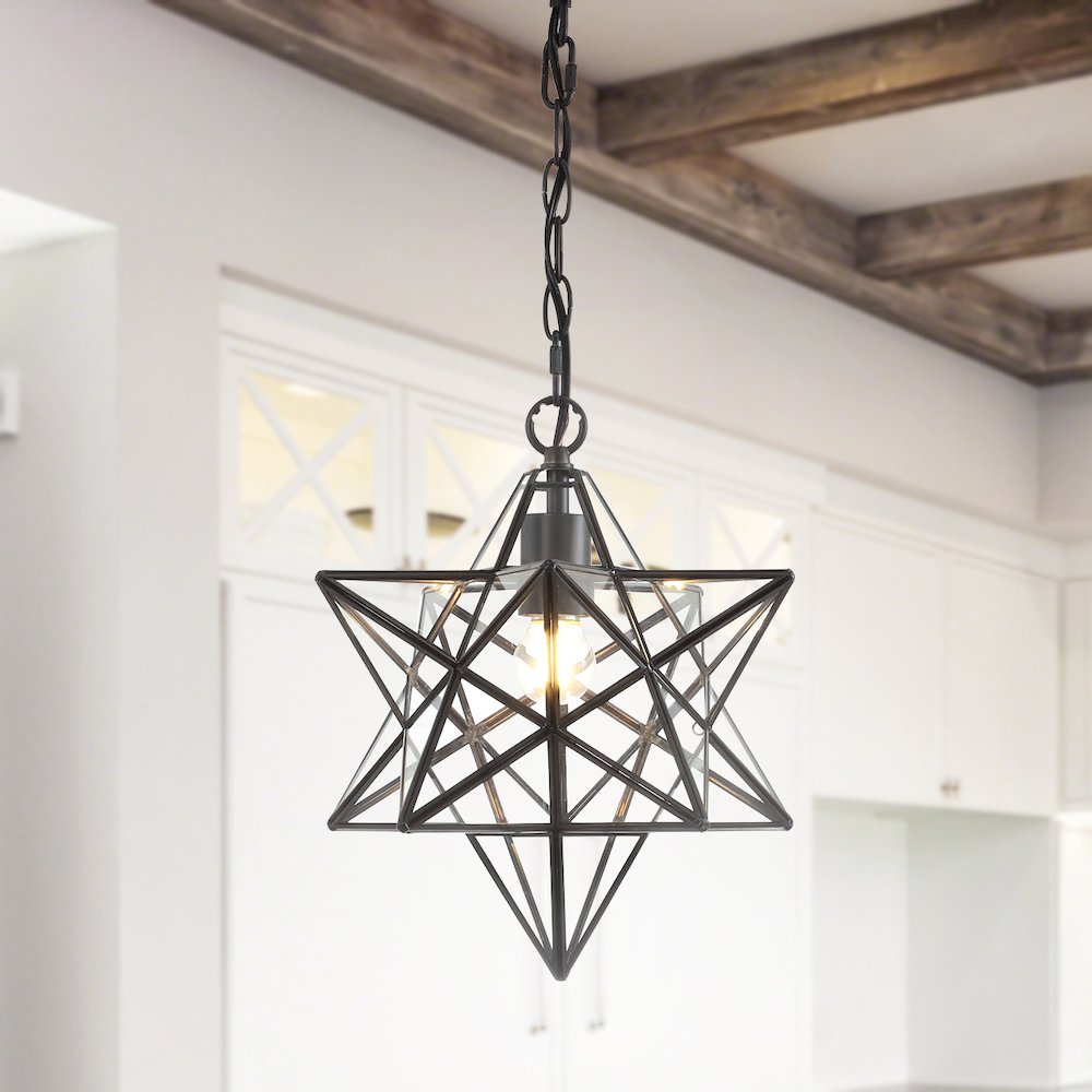 Stella Moravian Star Metal/Clear Glass Led Pendant. Picture 11