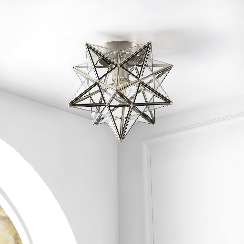 Stella Moravian Star Metal/Clear Glass Led Pendant. Picture 7