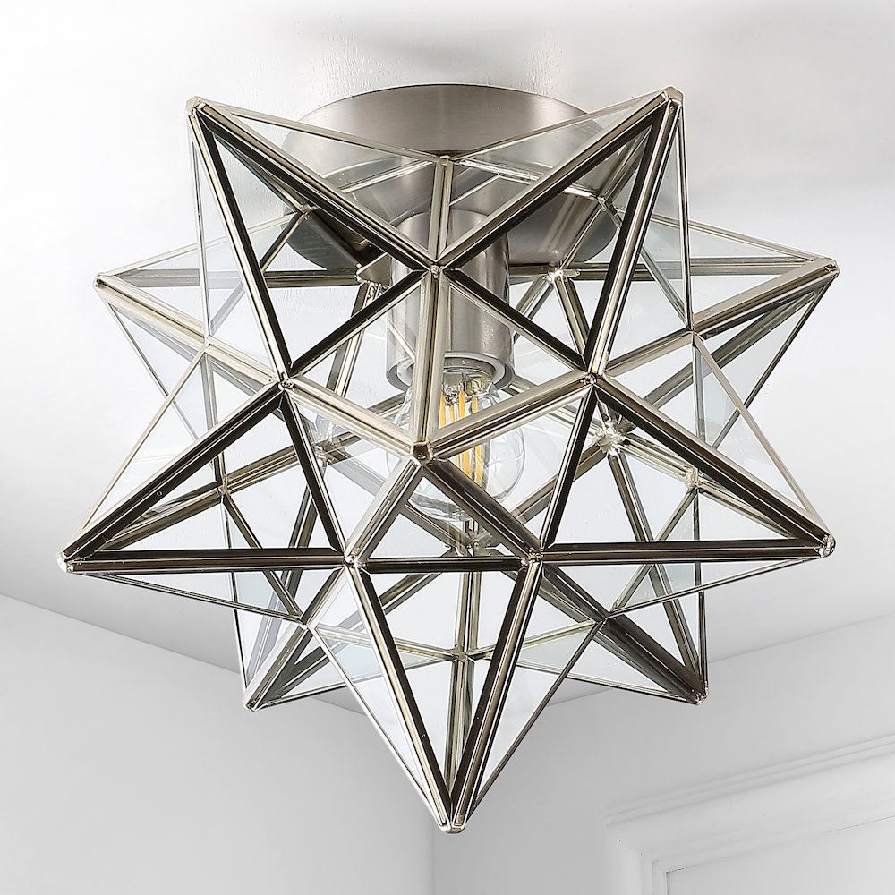 Stella Moravian Star Metal/Clear Glass Led Pendant. Picture 6