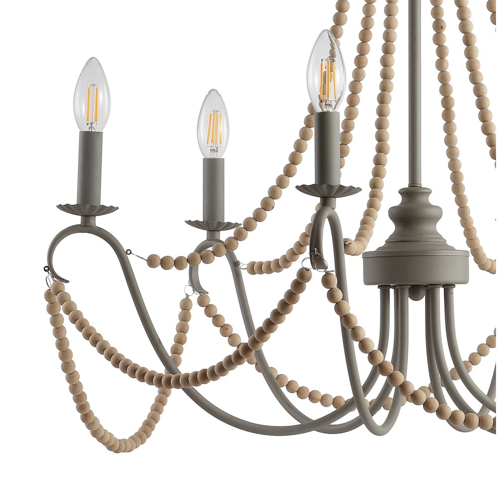 Rustica Adjustable Greige Metal/Wood Bead Led Chandelier. Picture 3