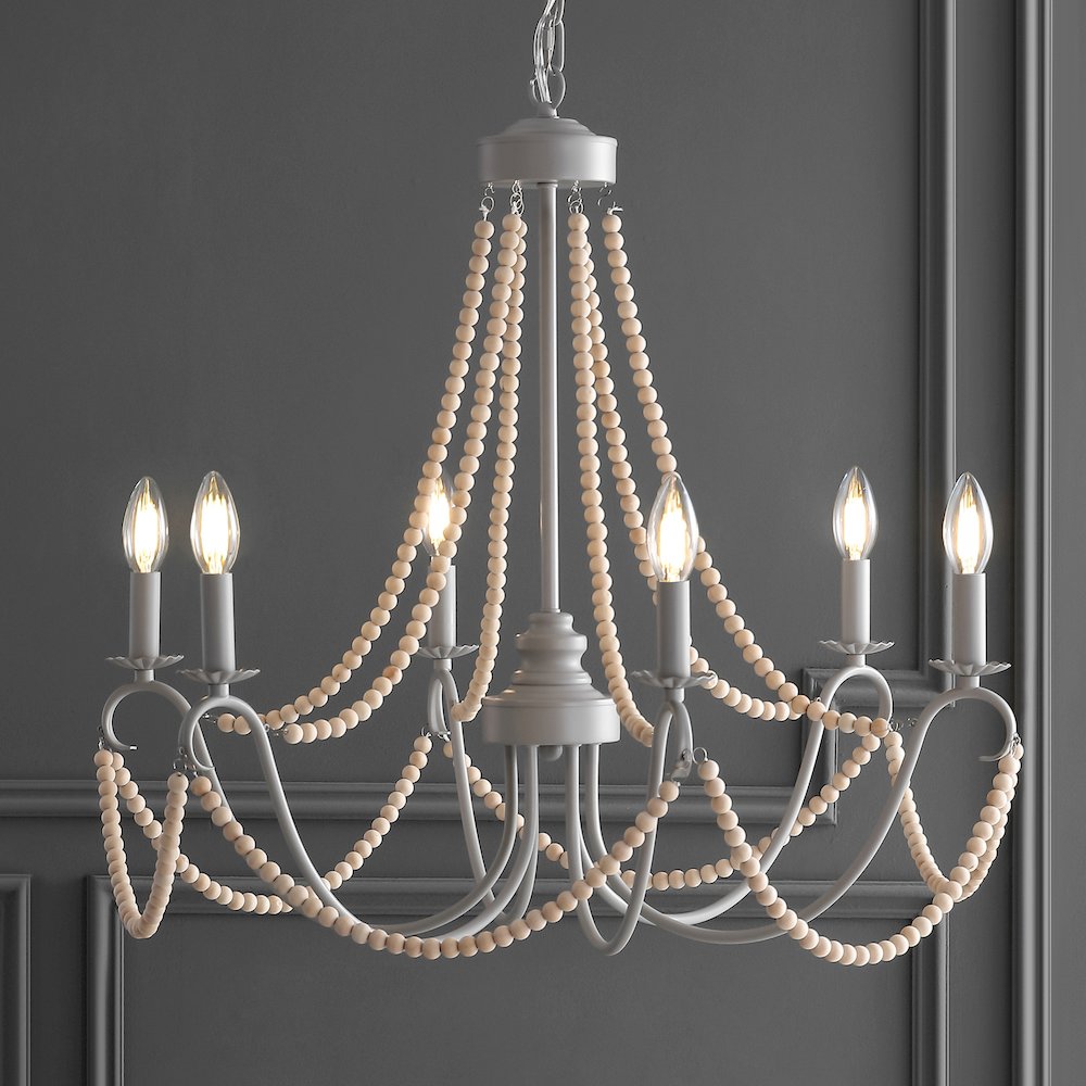 Rustica Adjustable Greige Metal/Wood Bead Led Chandelier. Picture 10