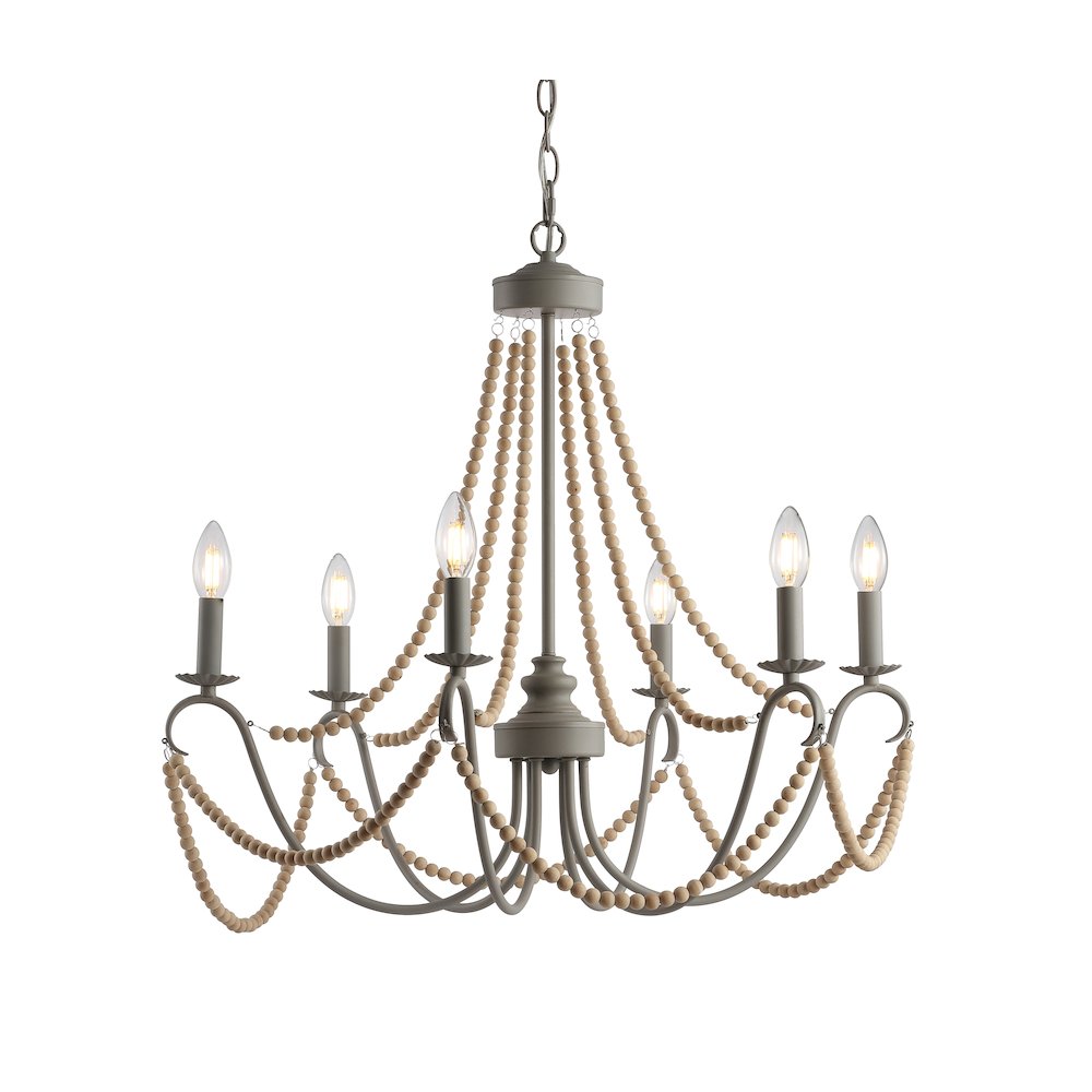 Rustica Adjustable Greige Metal/Wood Bead Led Chandelier. Picture 9