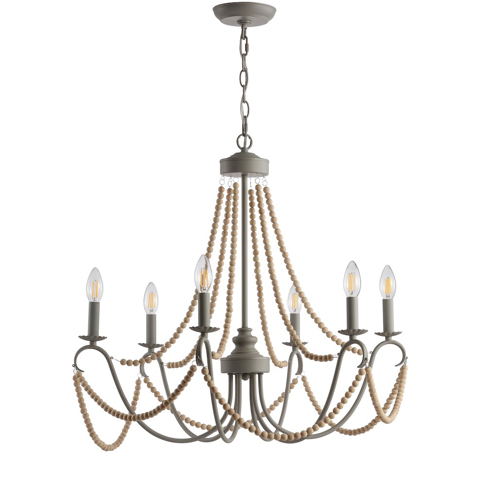 Rustica Adjustable Greige Metal/Wood Bead Led Chandelier. Picture 2