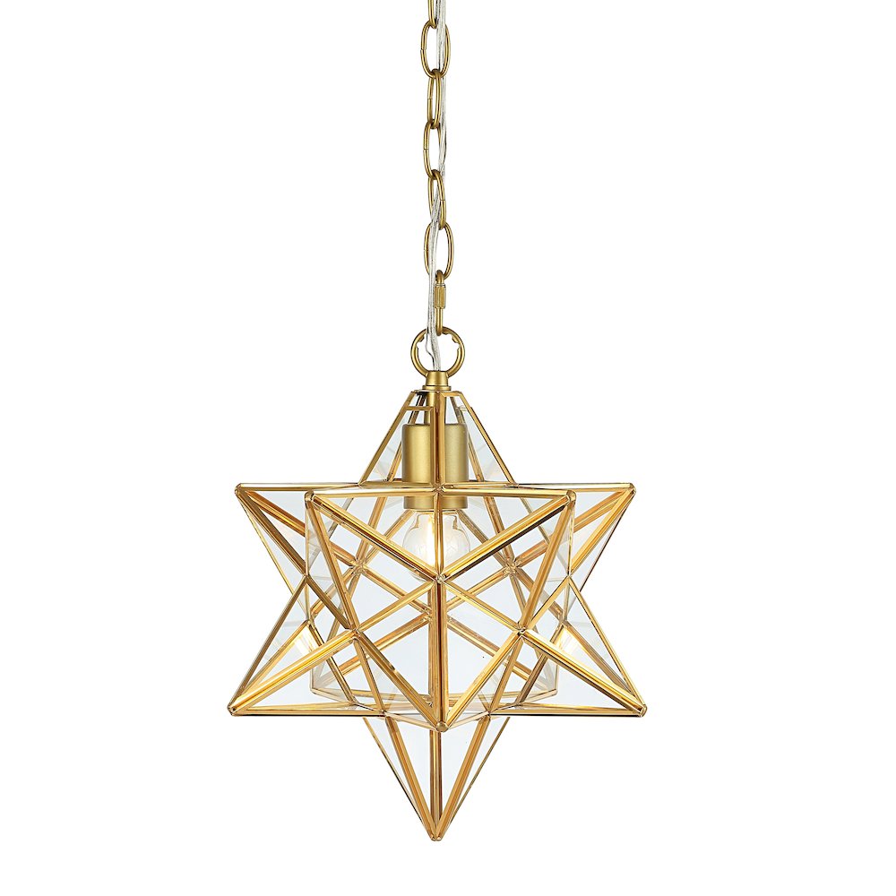Stella Moravian Star Metal/Clear Glass Led Pendant. Picture 8