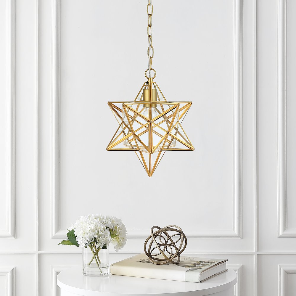 Stella Moravian Star Metal/Clear Glass Led Pendant. Picture 7