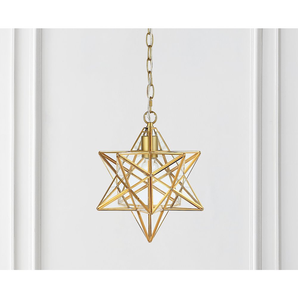 Stella Moravian Star Metal/Clear Glass Led Pendant. Picture 6