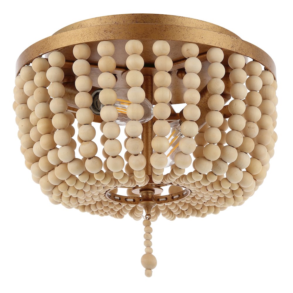 Allison 2-Light Shabby Chic Farmhouse Wood Beaded/Metal Led Flush Mount. Picture 3
