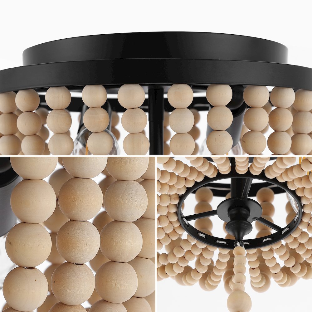 Allison 2-Light Shabby Chic Farmhouse Wood Beaded/Metal Led Flush Mount. Picture 4