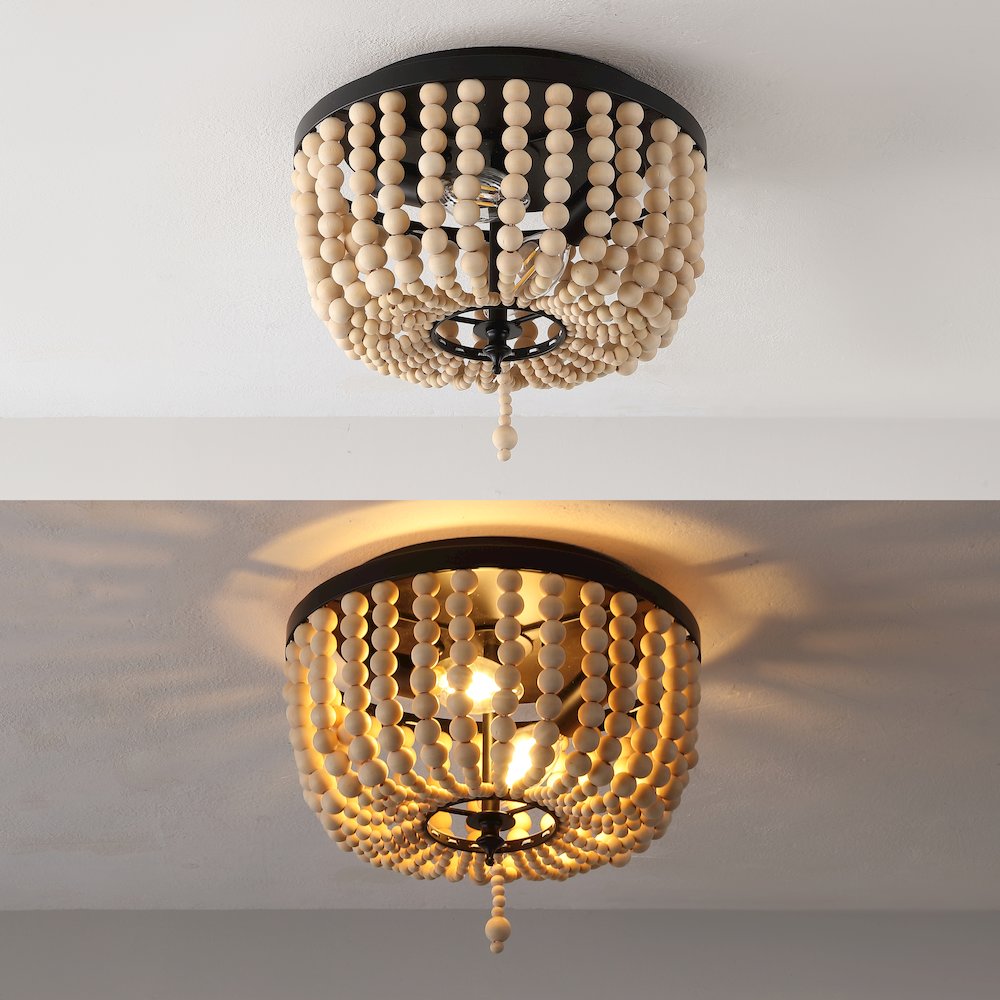 Allison 2-Light Shabby Chic Farmhouse Wood Beaded/Metal Led Flush Mount. Picture 6