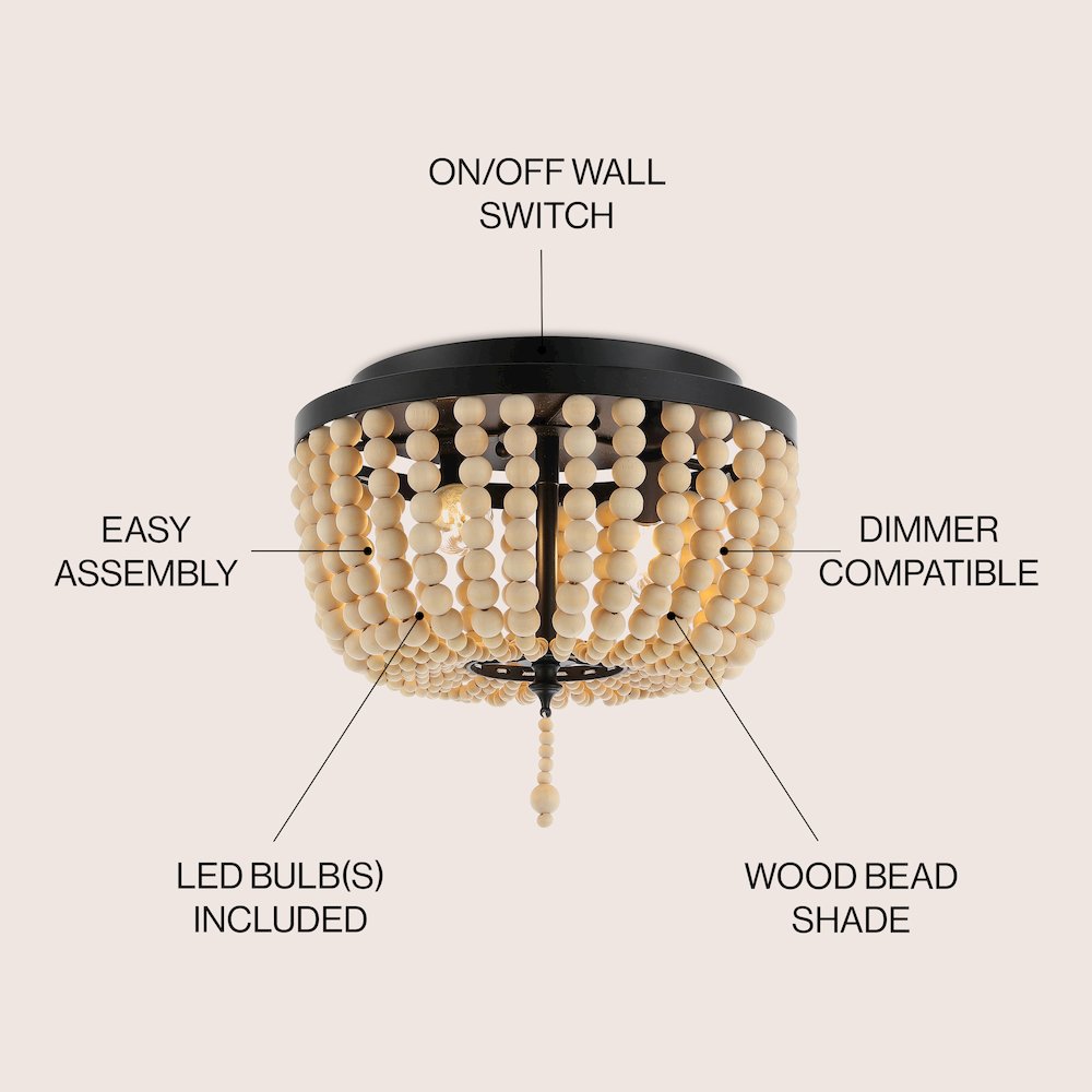 Allison 2-Light Shabby Chic Farmhouse Wood Beaded/Metal Led Flush Mount. Picture 5
