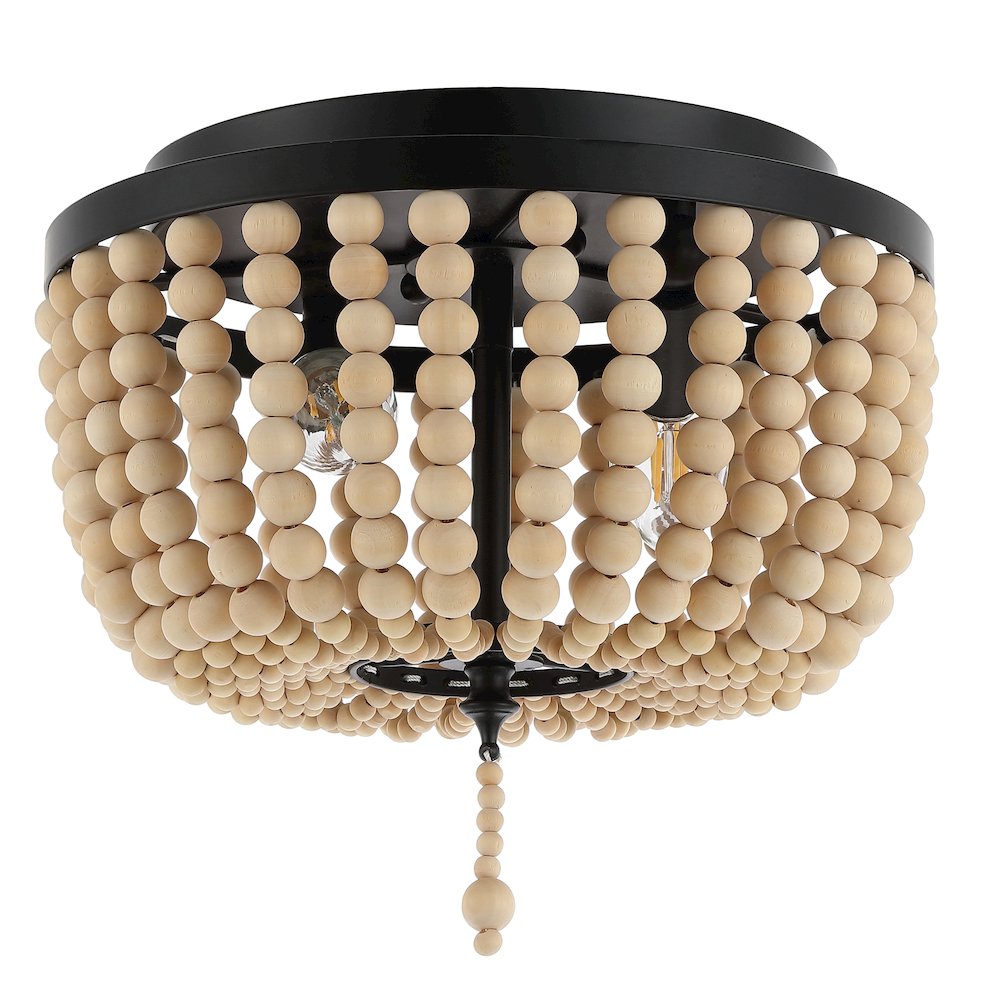 Allison 2-Light Shabby Chic Farmhouse Wood Beaded/Metal Led Flush Mount. Picture 3