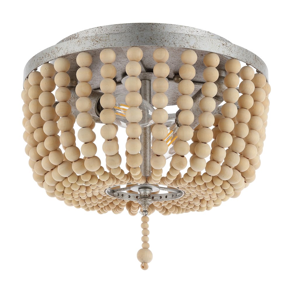 Allison 2-Light Shabby Chic Farmhouse Wood Beaded/Metal Led Flush Mount. Picture 3