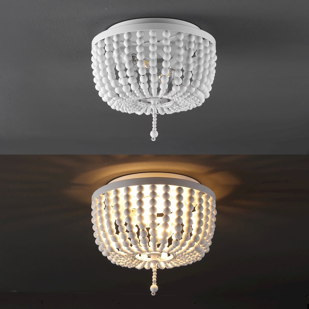 Allison 2-Light Shabby Chic Farmhouse Wood Beaded/Metal Led Flush Mount. Picture 6