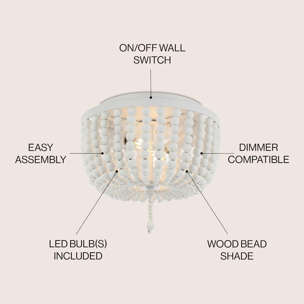 Allison 2-Light Shabby Chic Farmhouse Wood Beaded/Metal Led Flush Mount. Picture 5