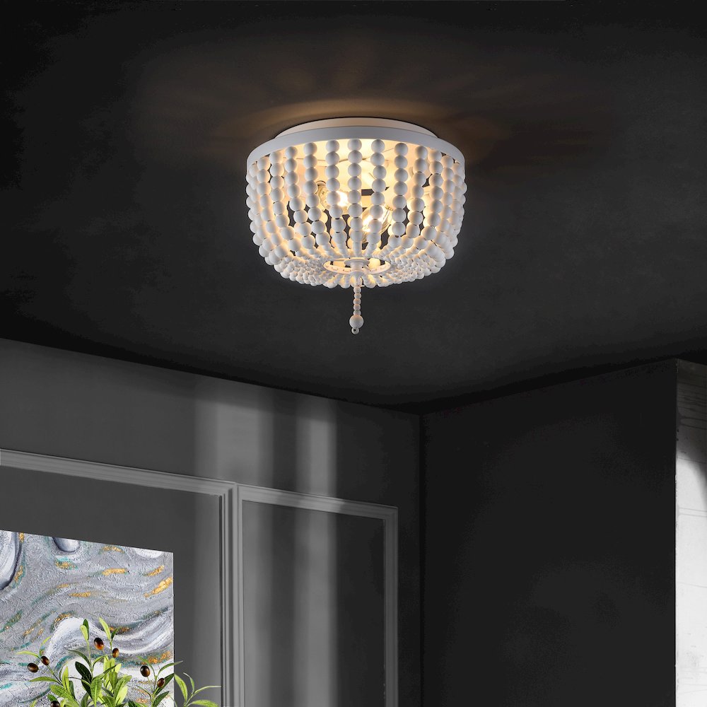 Allison 2-Light Shabby Chic Farmhouse Wood Beaded/Metal Led Flush Mount. Picture 1