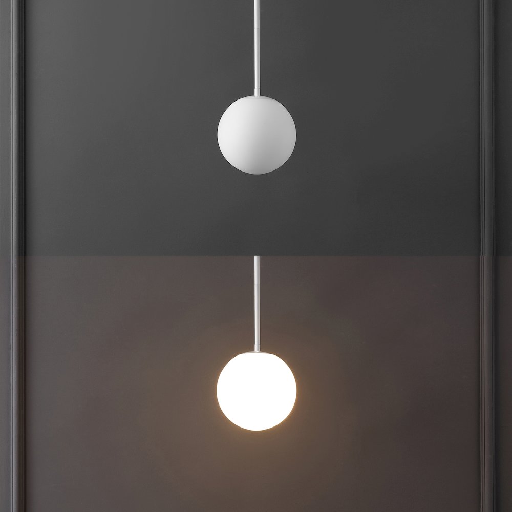 Bleecker 7.75" Metal/Glass Globe LED Pendant, White. Picture 4