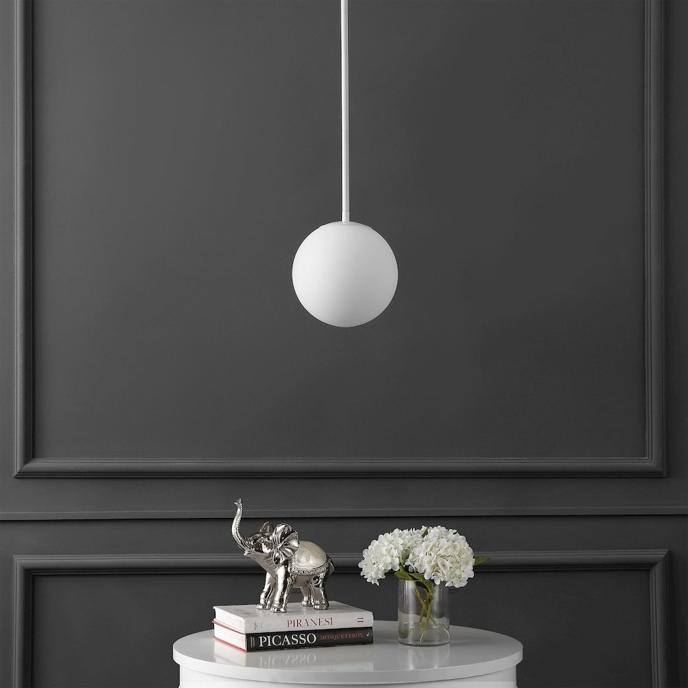 Bleecker 7.75" Metal/Glass Globe LED Pendant, White. Picture 2